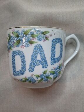 Vintage Lefton China L'Amour Japan DAD Mug Cup Forget Me Not 7/21 Gold Trim
